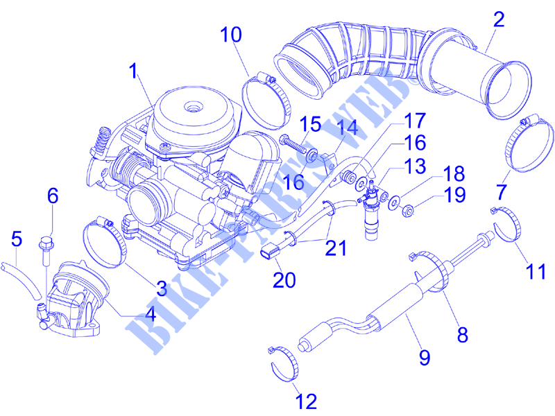 Carburettor, assembly   Union pipe for VESPA S 4T 4V College 2012