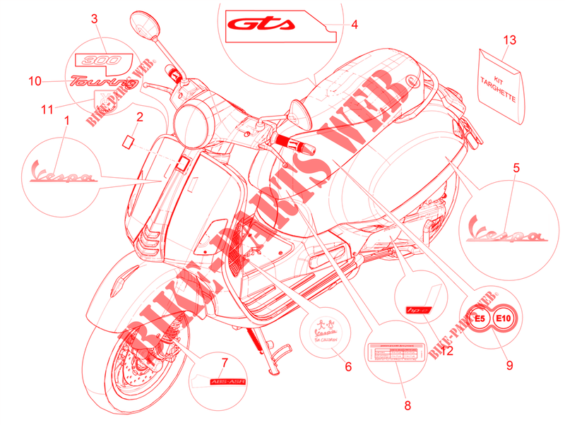 STICKERS   LABELS for VESPA GTS 300 HPE 4T/4V ie ABS Euro 4 2019