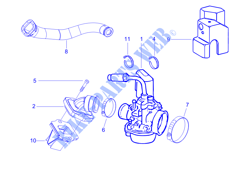 Carburettor, assembly   Union pipe for PIAGGIO Typhoon 2007